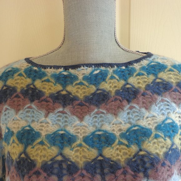 Missoni Mohair Crochet Poncho Zigzag Sweater Cape Orange Label Boho Blue NEW - Picture 8 of 9